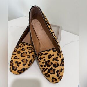 J Crew Shoes Womens 8 Brown Leopard Print Loafers Slip On Calf Hair Animal